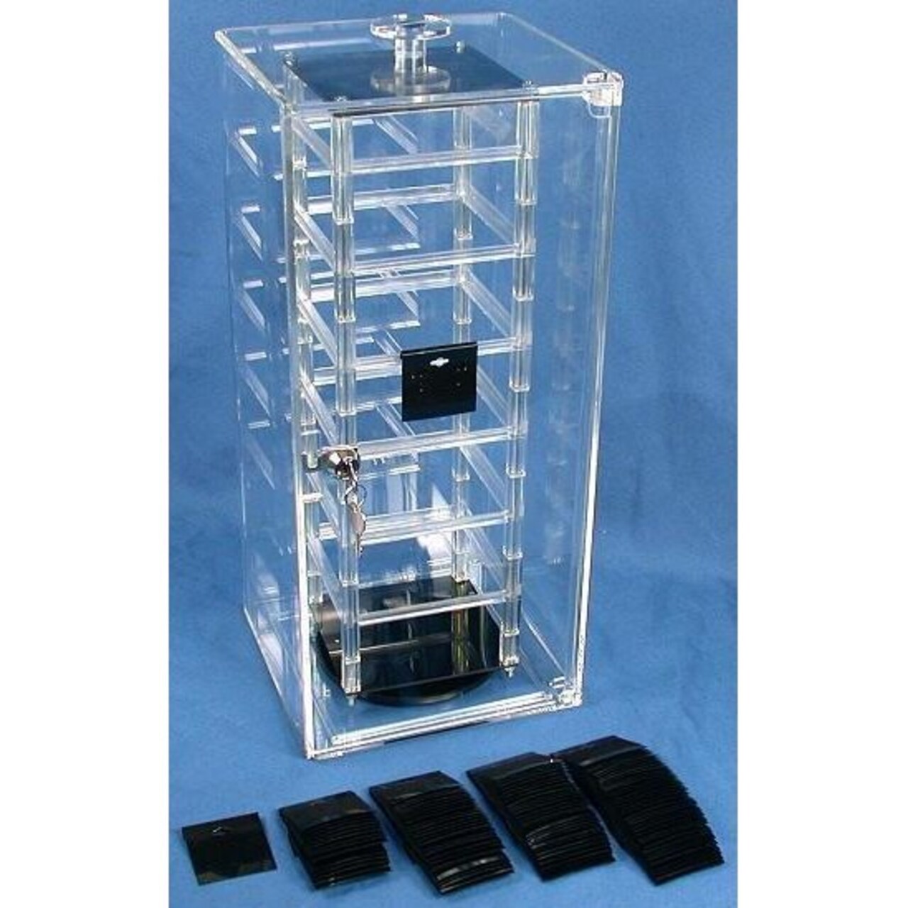 Revolving Rotating Earring Display Case & 100 Black Cards